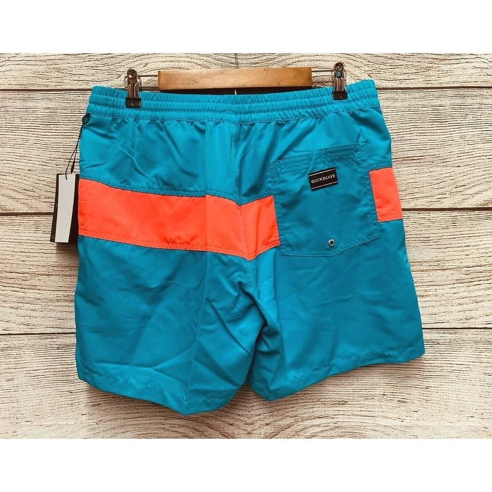 Quiksilver Swim Trunk Mens XLarge Teal E Panel Volley Trunks 17'' Shorts New